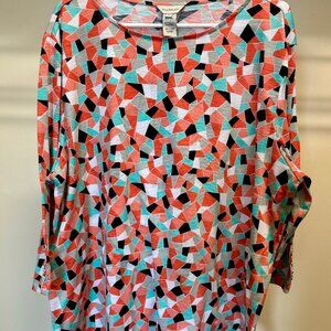Multiples Tangarine Teal Geometric Shirt Size 2X